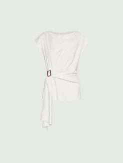 Blusa smanicata con drappeggio - BIANCO