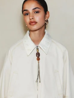 Bomber cropped in cotone stretch - BIANCO LANA