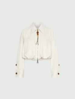 Bomber cropped in cotone stretch - BIANCO LANA