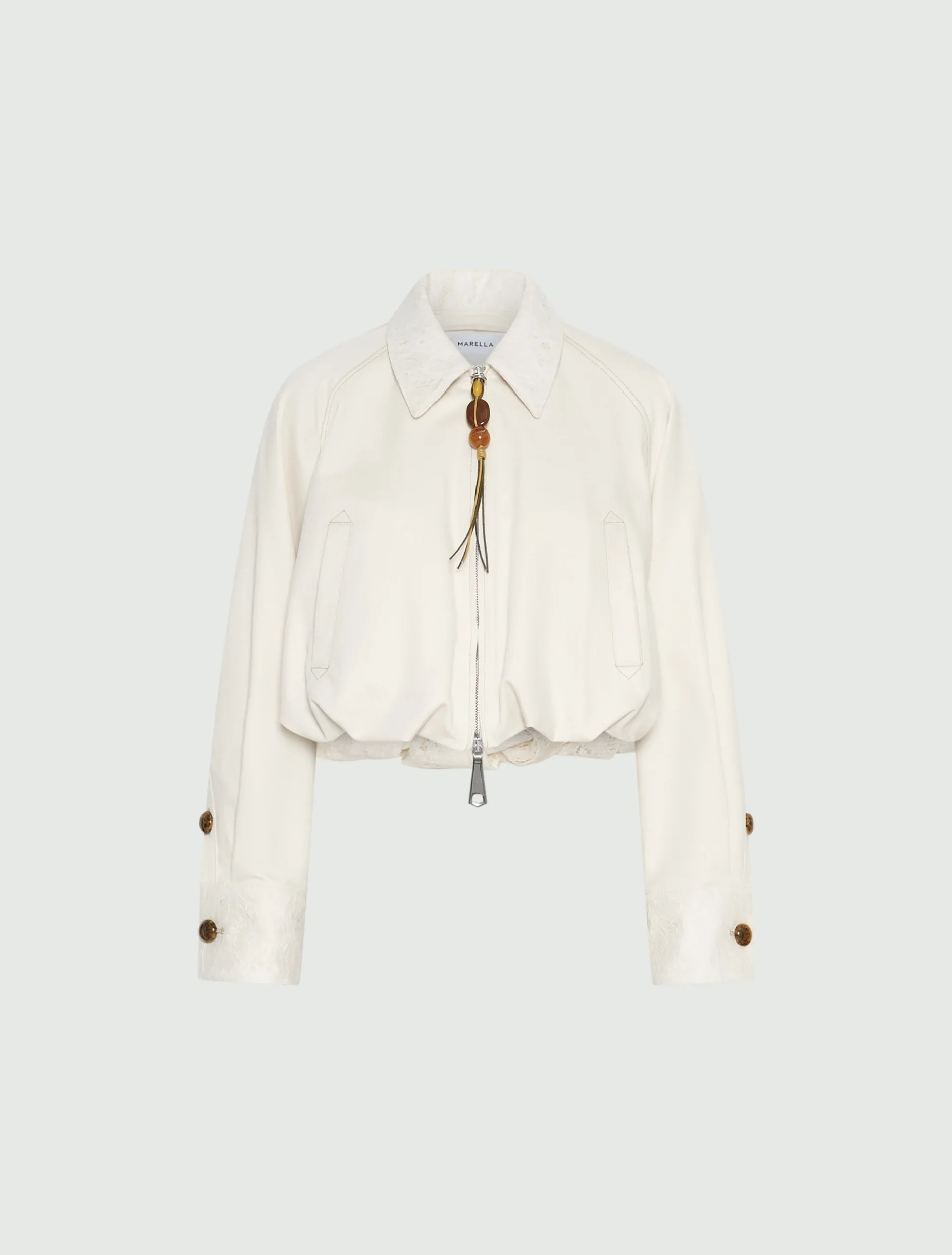 Bomber cropped in cotone stretch - BIANCO LANA