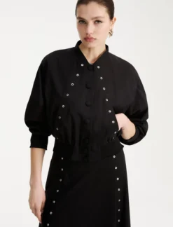 Bomber in cotone con dettagli passavela - NERO