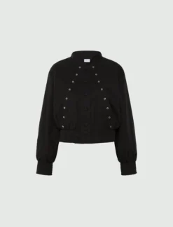 Bomber in cotone con dettagli passavela - NERO