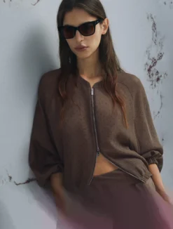 Bomber oversize con micro strass - MARRONE