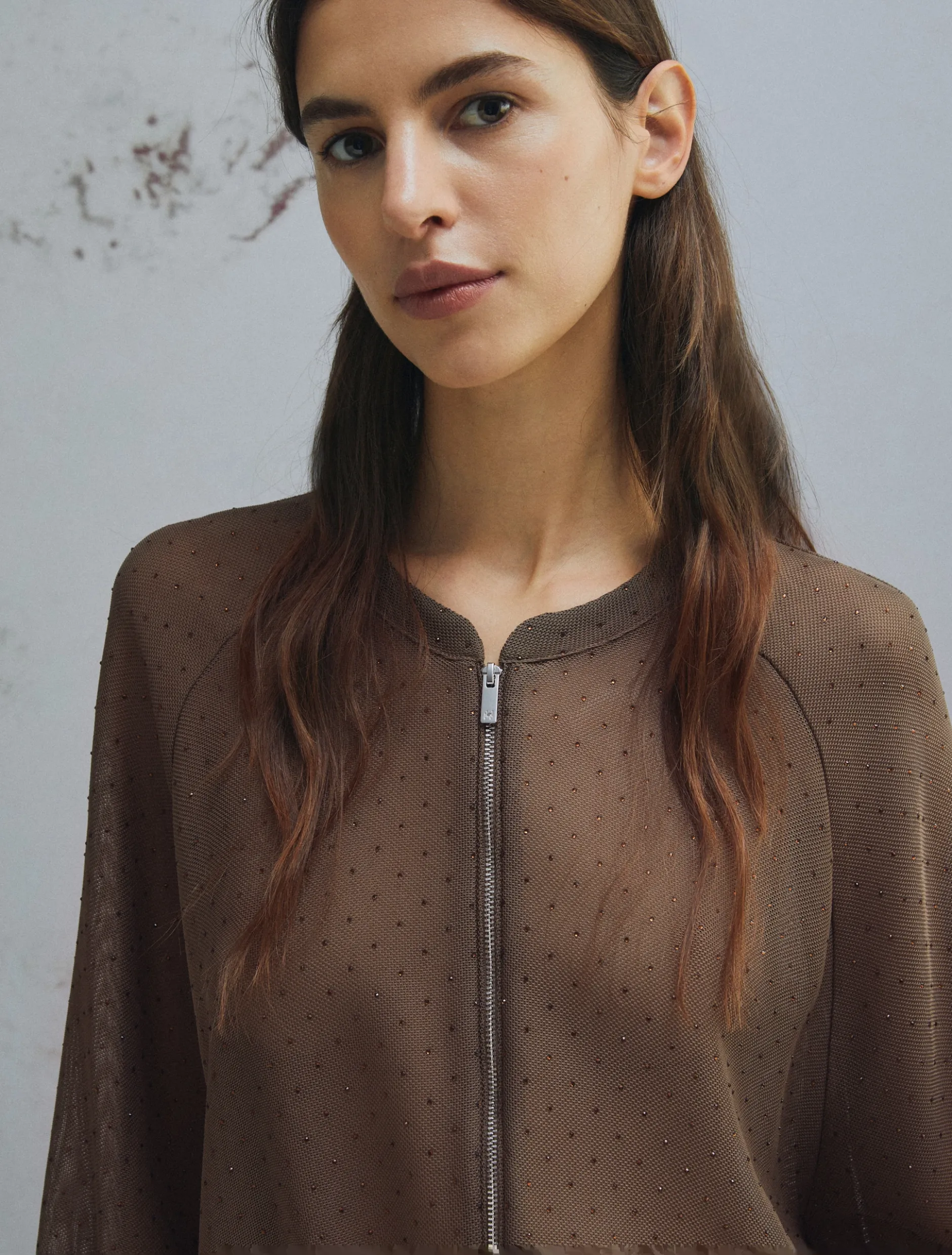 Bomber oversize con micro strass - MARRONE
