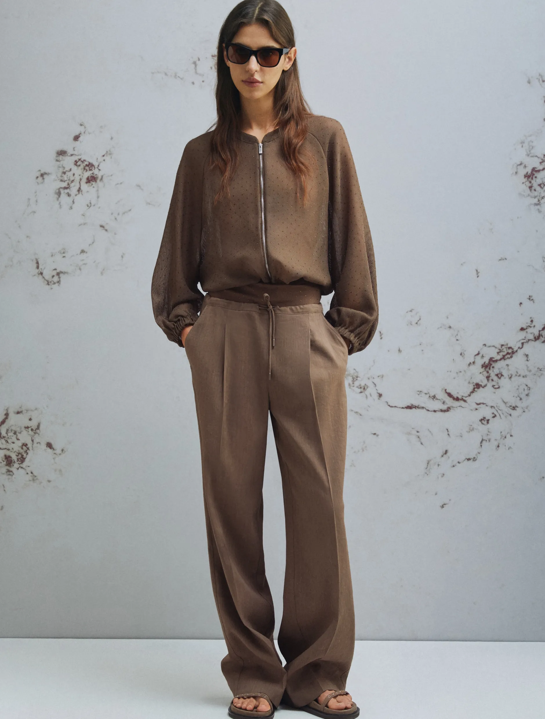 Bomber oversize con micro strass - MARRONE