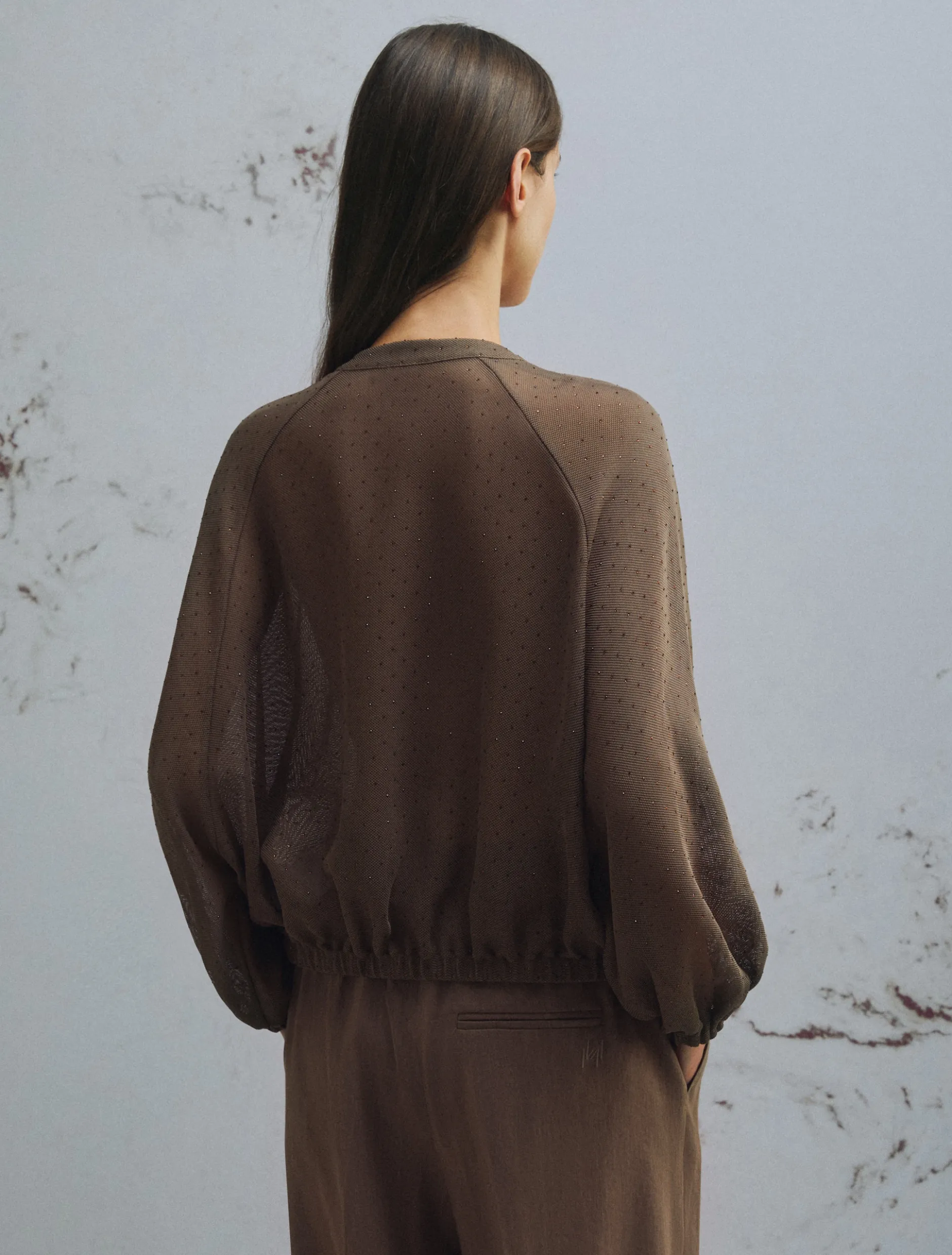 Bomber oversize con micro strass - MARRONE