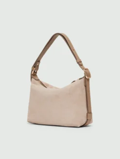 Borsa compatta in pelle scamosciata - TORTORA