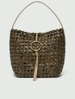 Borsa grande con stampa pitone intrecciato - KAKI