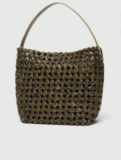 Borsa grande con stampa pitone intrecciato - KAKI