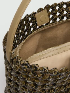 Borsa grande con stampa pitone intrecciato - KAKI