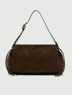 Borsa in pelle scamosciata con coulisse - TESTA DI MORO