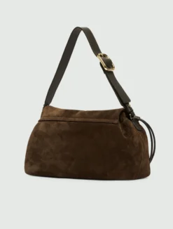Borsa in pelle scamosciata con coulisse - TESTA DI MORO