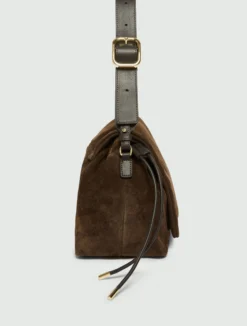 Borsa in pelle scamosciata con coulisse - TESTA DI MORO