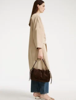 Borsa in pelle scamosciata con coulisse - TESTA DI MORO