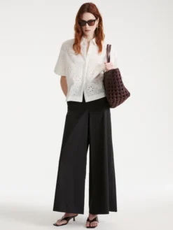 Camicia boxy in mussola ricamata - BIANCO