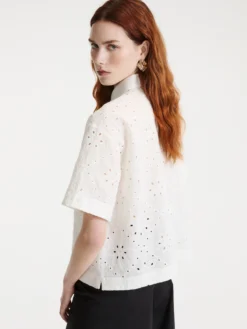 Camicia boxy in mussola ricamata - BIANCO