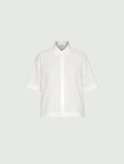 Camicia boxy in mussola ricamata - BIANCO