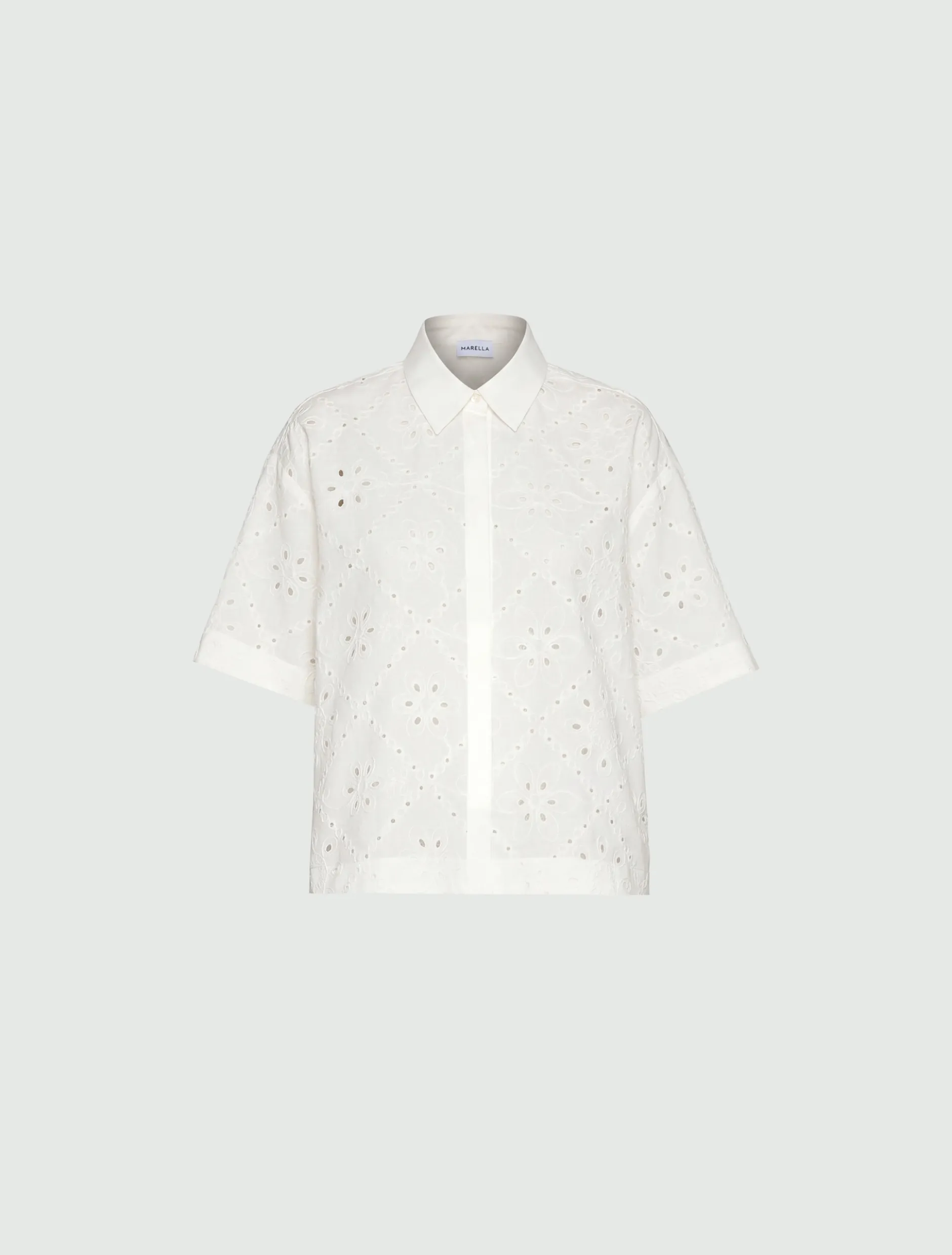 Camicia boxy in mussola ricamata - BIANCO