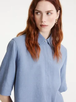 Camicia cappa in puro lino - Azzurro polvere