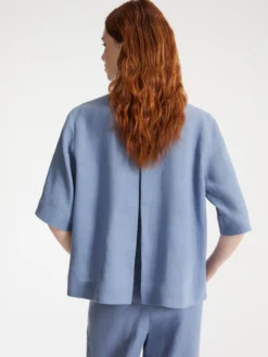 Camicia cappa in puro lino - Azzurro polvere