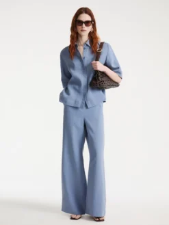 Camicia cappa in puro lino - Azzurro polvere