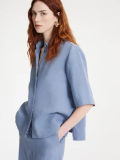 Camicia cappa in puro lino - Azzurro polvere