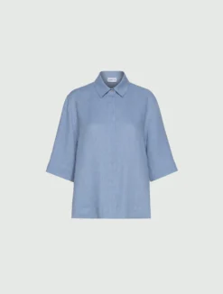 Camicia cappa in puro lino - Azzurro polvere