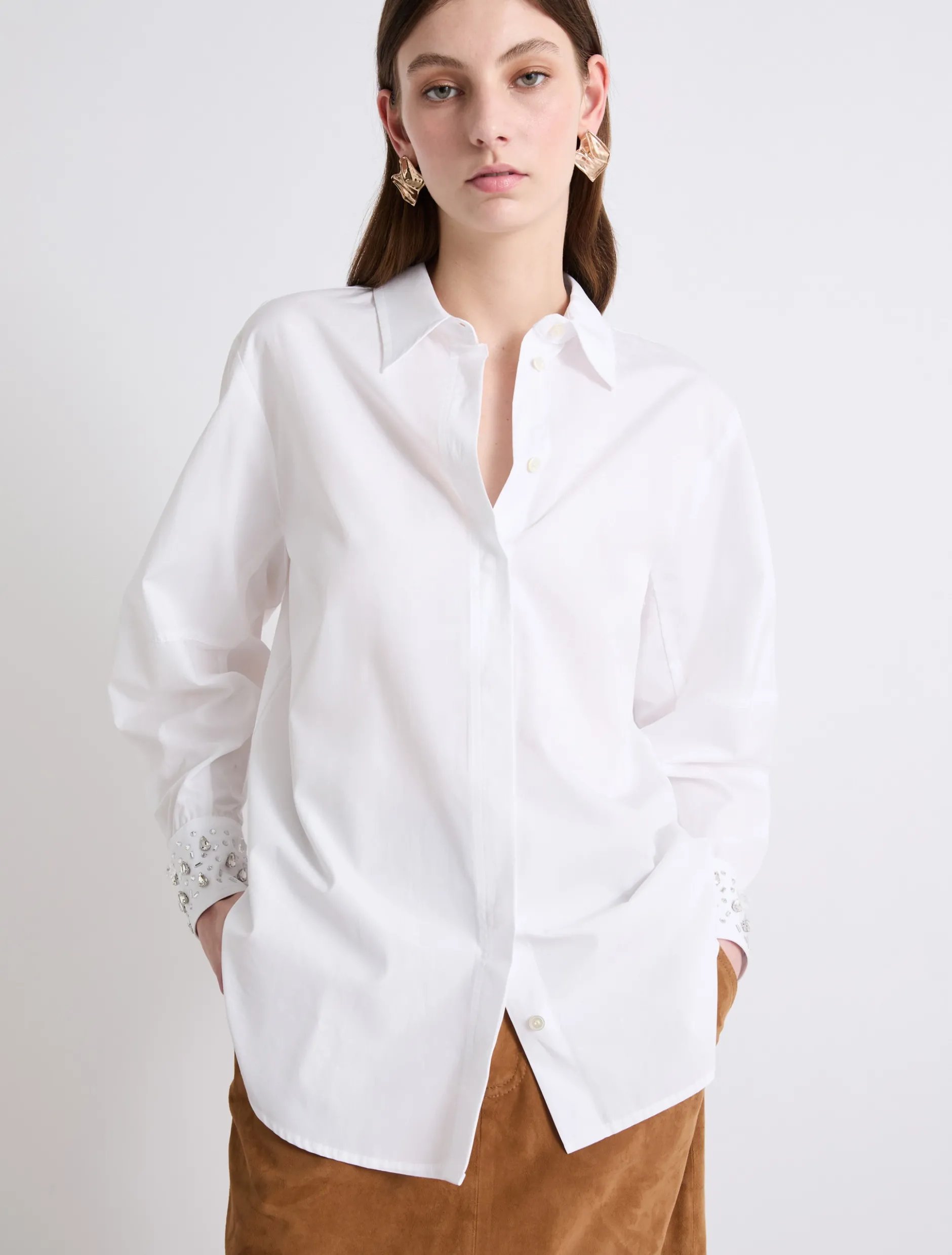 Camicia in cotone con cristalli - BIANCO OTTICO