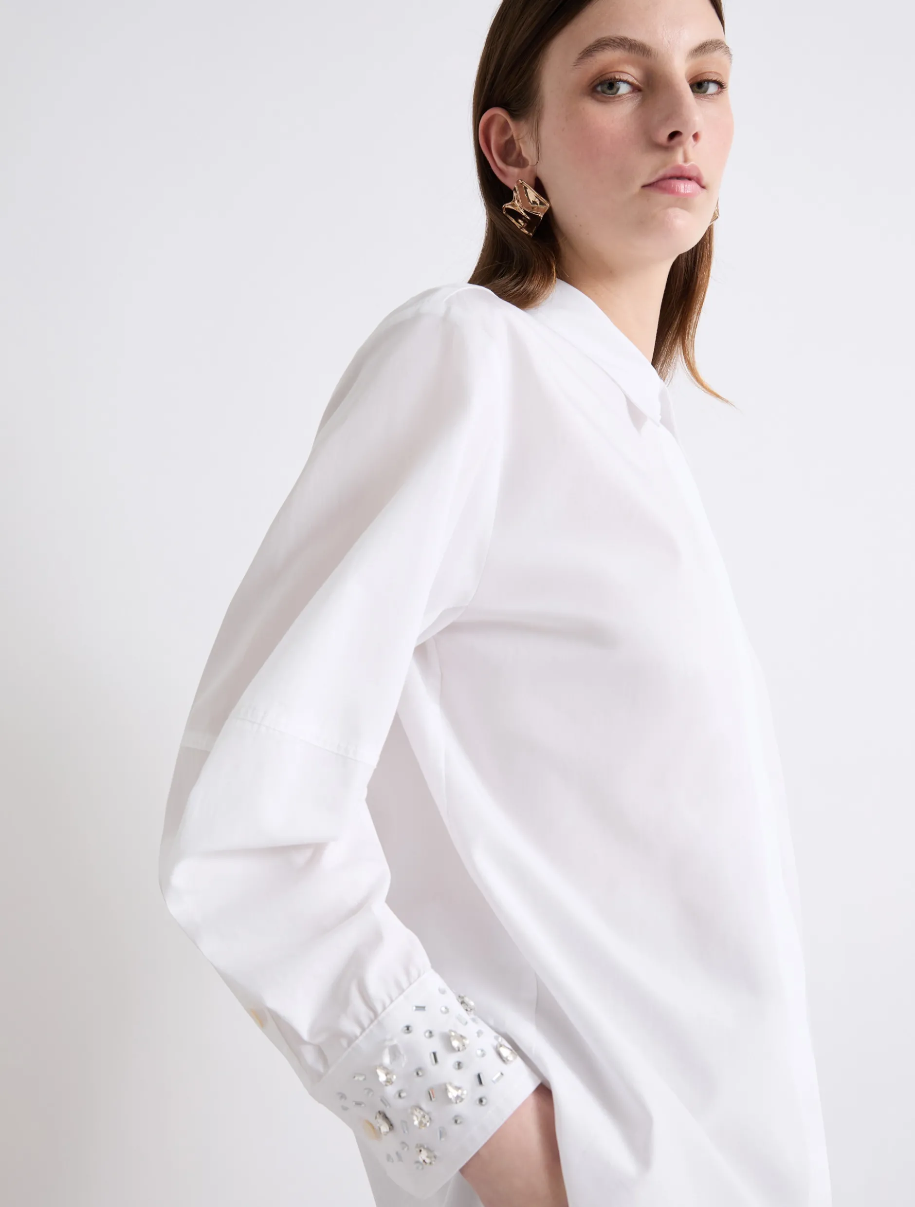 Camicia in cotone con cristalli - BIANCO OTTICO
