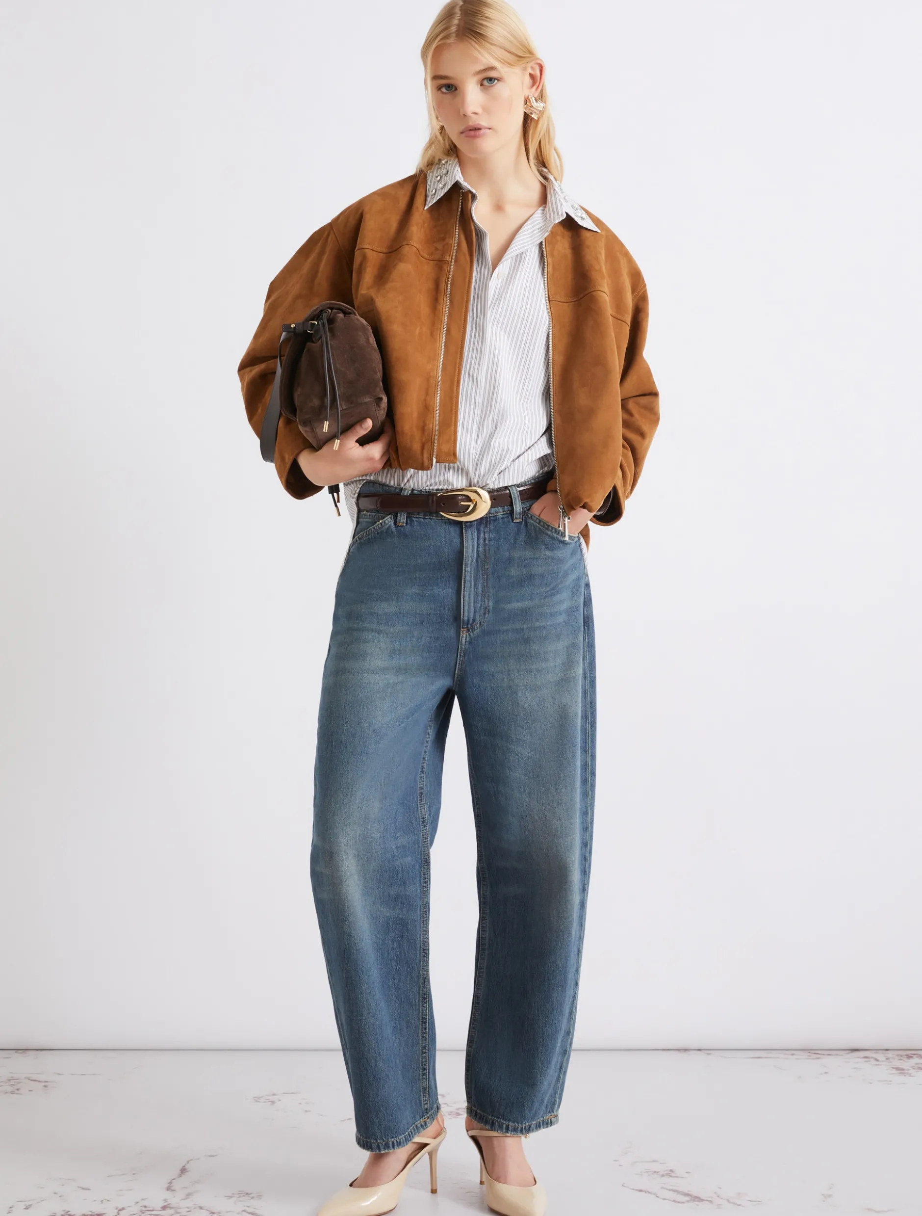 Camicia in cotone con cristalli - MARRONE