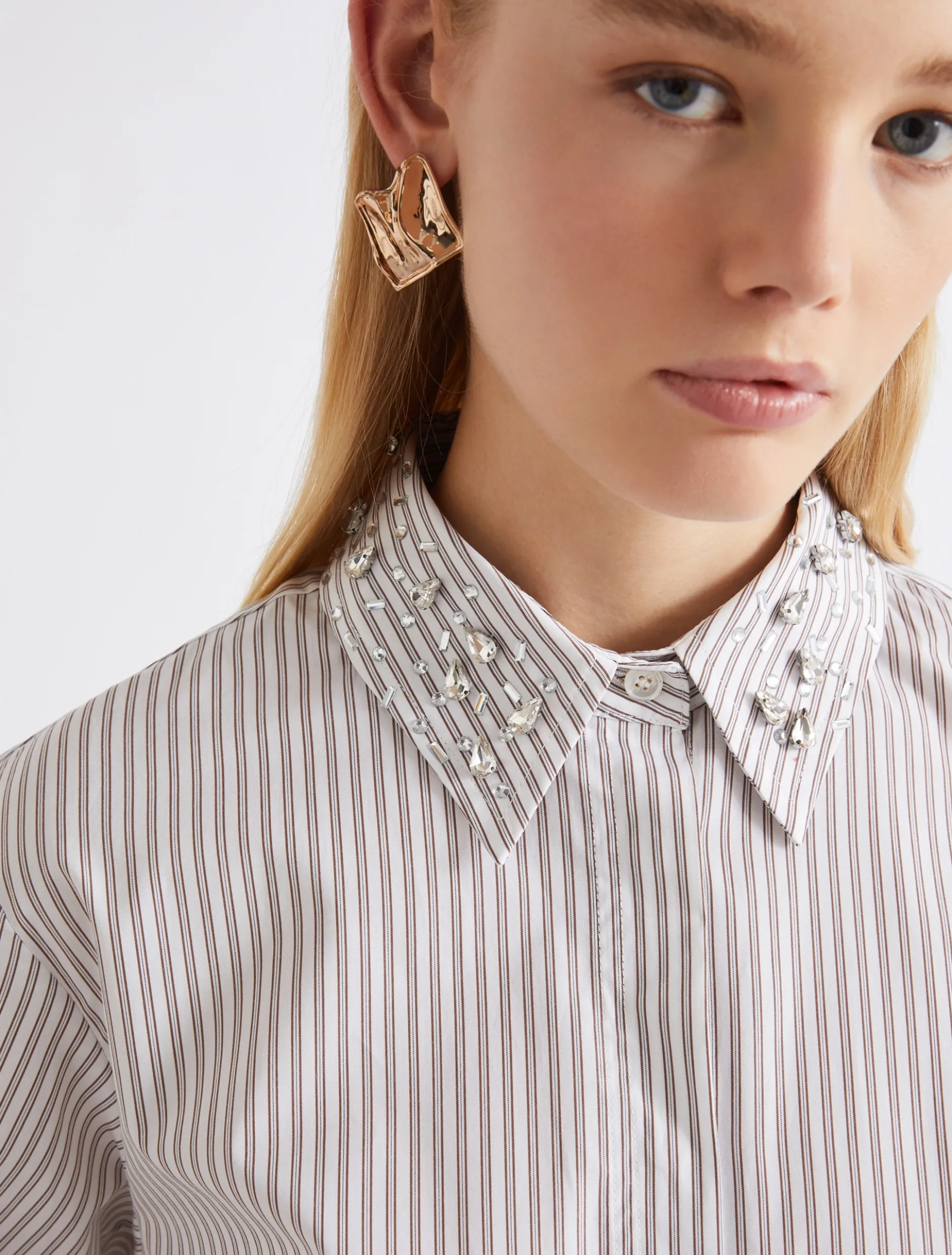 Camicia in cotone con cristalli - MARRONE