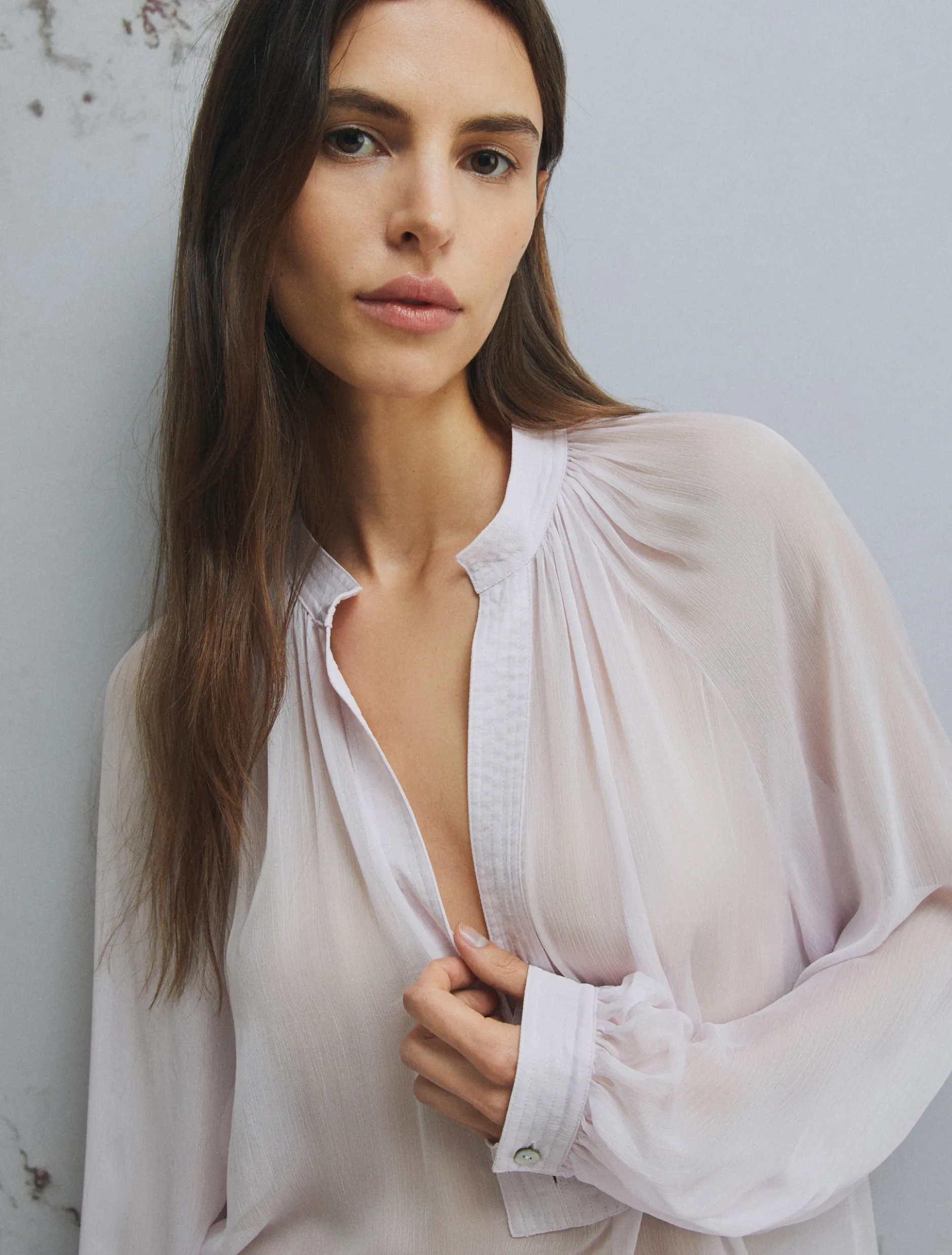 Camicia in creponne con maniche a ampie - ROSA