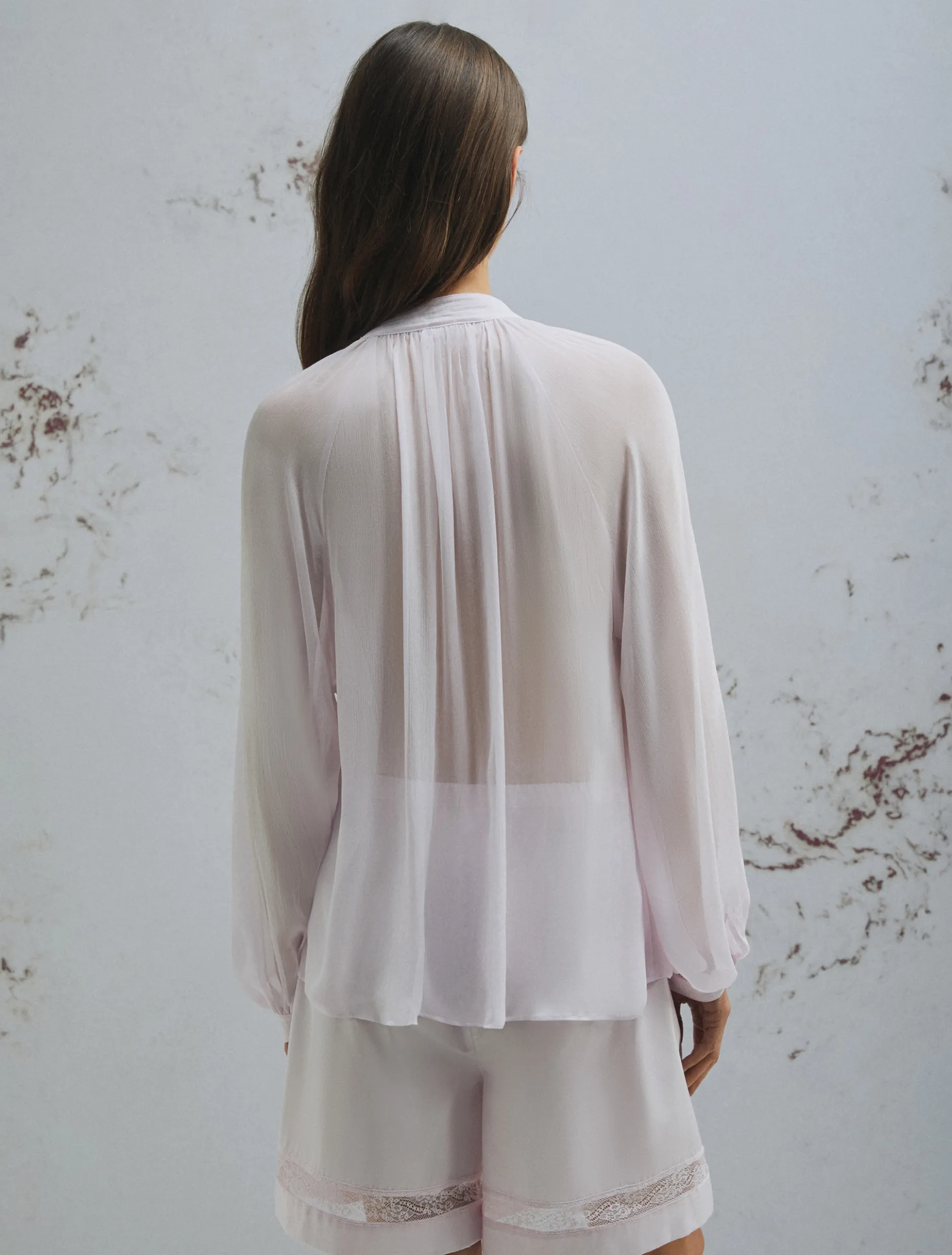Camicia in creponne con maniche a ampie - ROSA