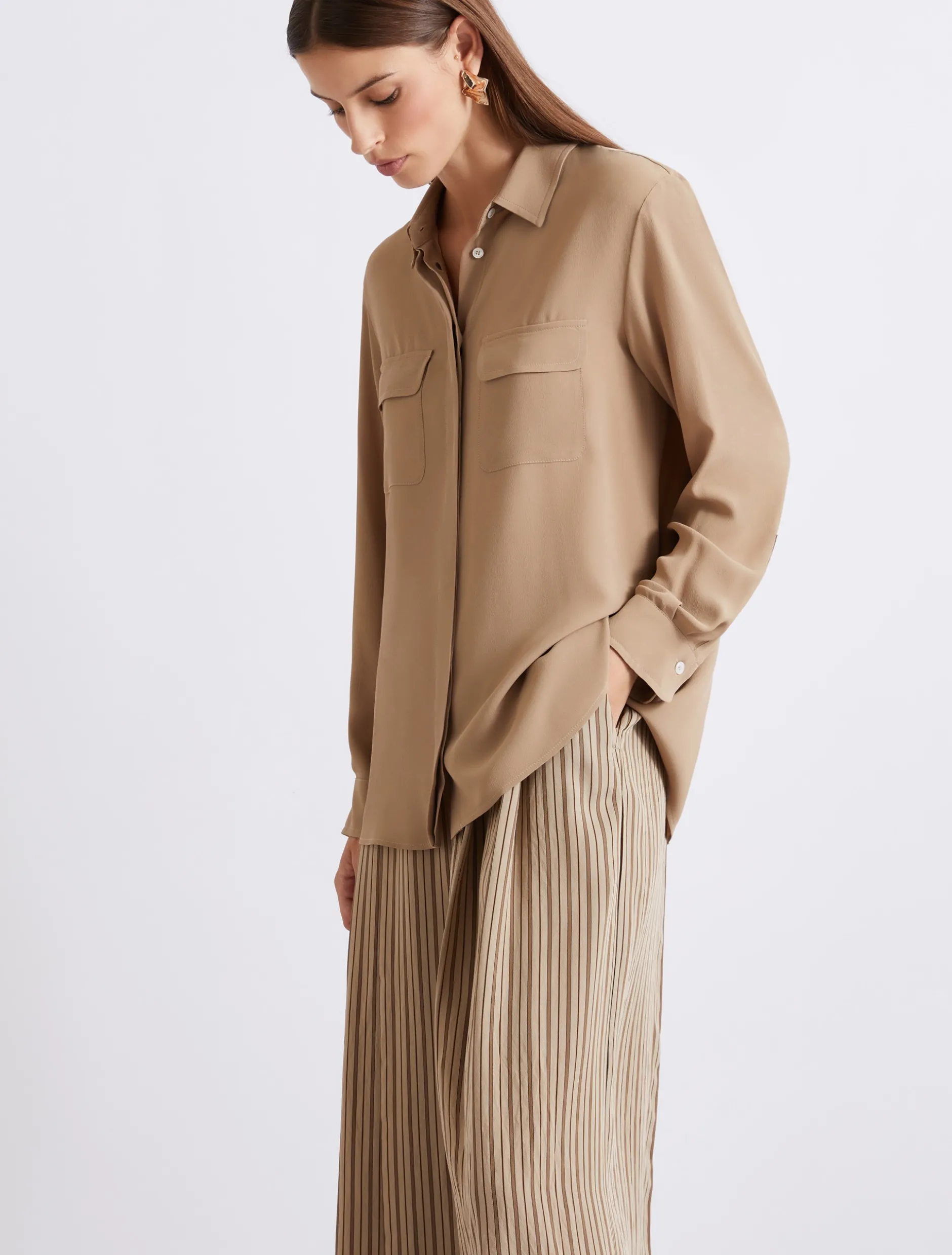 Camicia in crêpe di misto seta - NATURALE