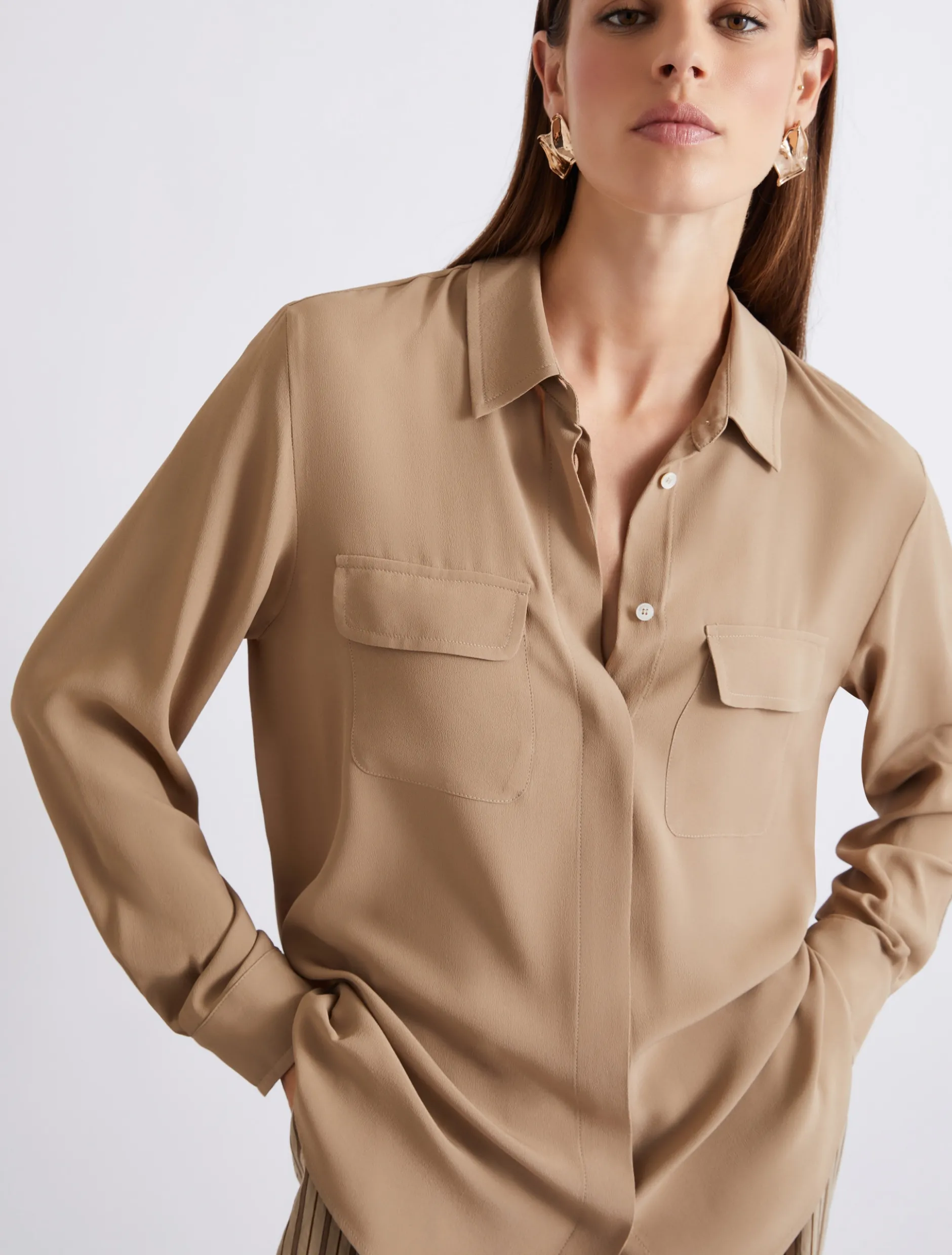 Camicia in crêpe di misto seta - NATURALE