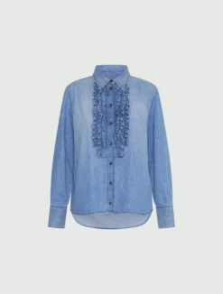 Camicia in denim con rouche - AZZURRO POLVERE
