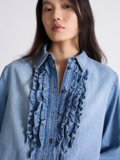 Camicia in denim con rouche - AZZURRO POLVERE