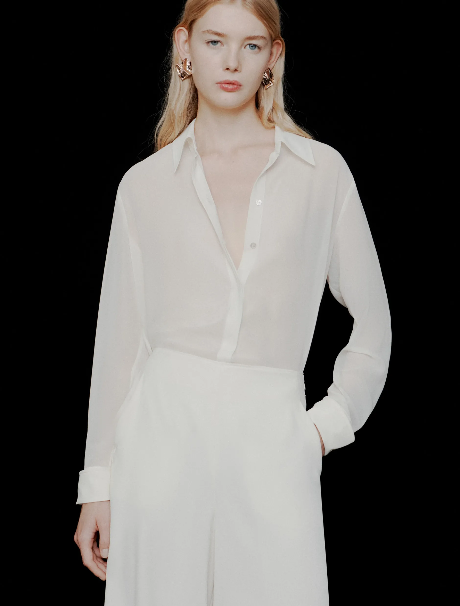 Camicia in georgette - BIANCO LANA