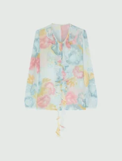 Camicia in georgette con rouche - TURCHESE