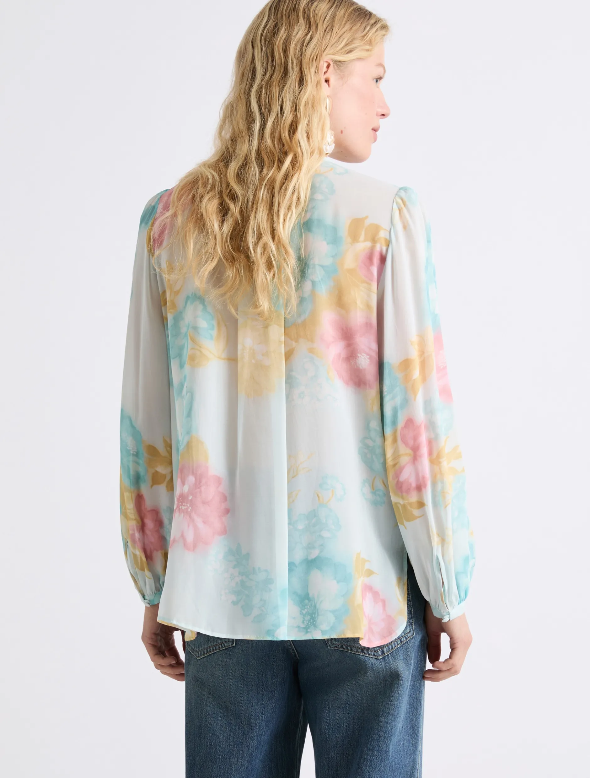 Camicia in georgette con rouche - TURCHESE