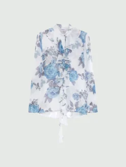 Camicia in georgette con rouche - AZZURRO