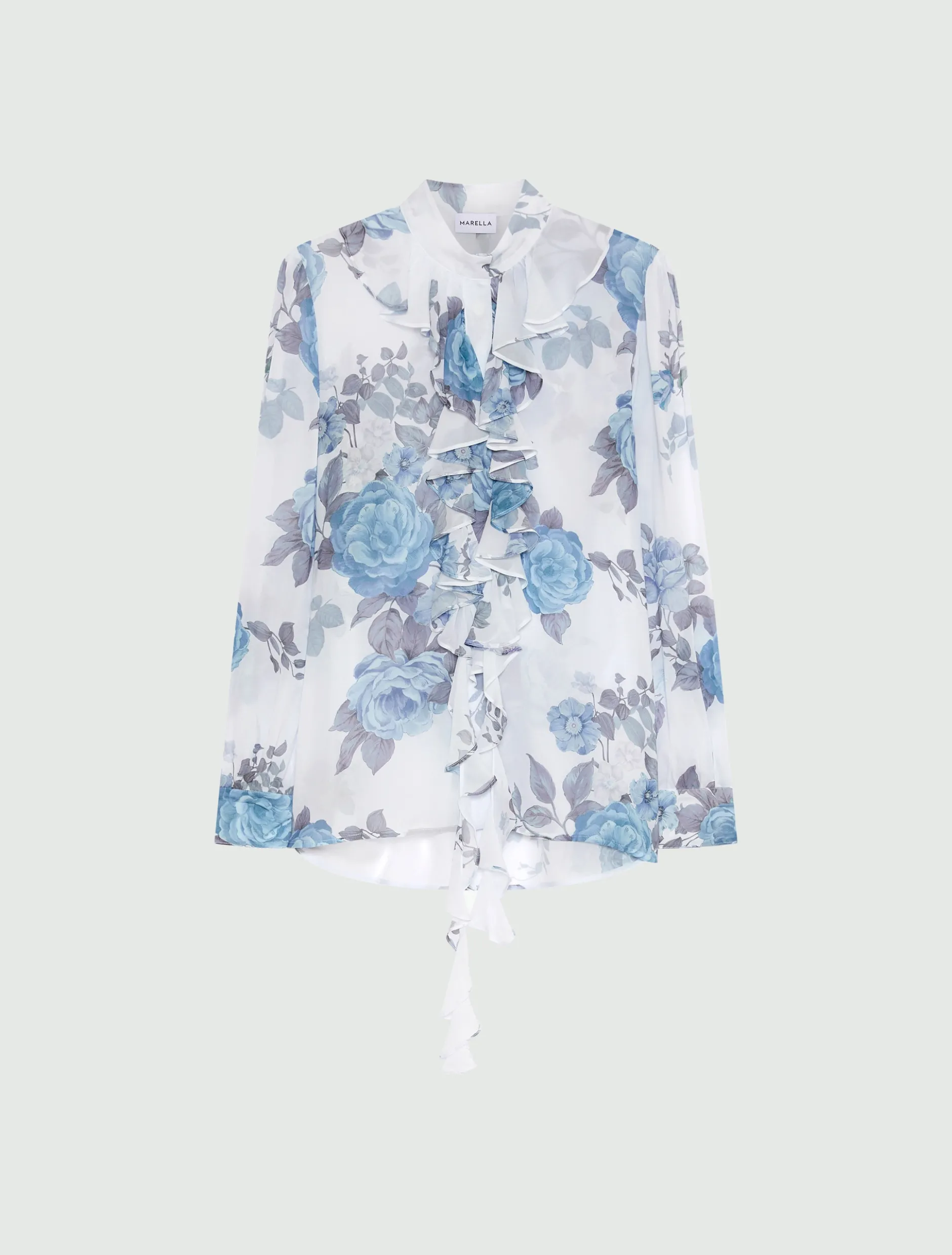 Camicia in georgette con rouche - AZZURRO