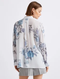 Camicia in georgette con rouche - AZZURRO