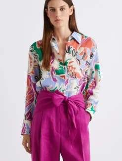 Camicia in lino stampato - ARANCIO
