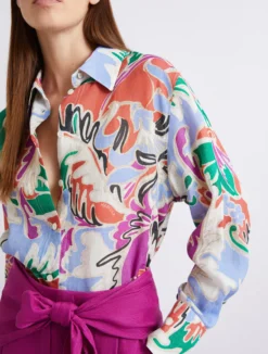 Camicia in lino stampato - ARANCIO