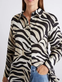 Camicia in lino stampato - NERO