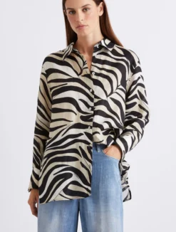 Camicia in lino stampato - NERO