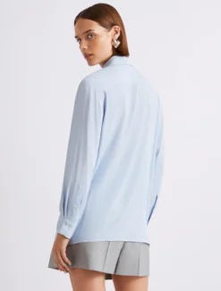 Camicia in misto seta con fusciacca a fiore - AZZURRO