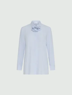 Camicia in misto seta con fusciacca a fiore - AZZURRO