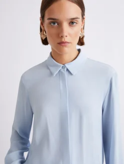 Camicia in misto seta con fusciacca a fiore - AZZURRO